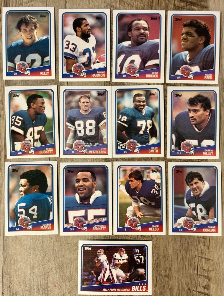 1988 Topps Buffalo Bills 13-Card Team Set Football-Jim Kelly-Bruce Smith-A. Reed