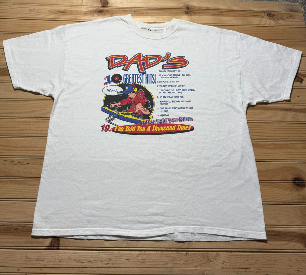 Vintage 90s Y2K Dad's 10 Greatest Hits DJ Turntable Dad Humor Funny Shirt - 2XL