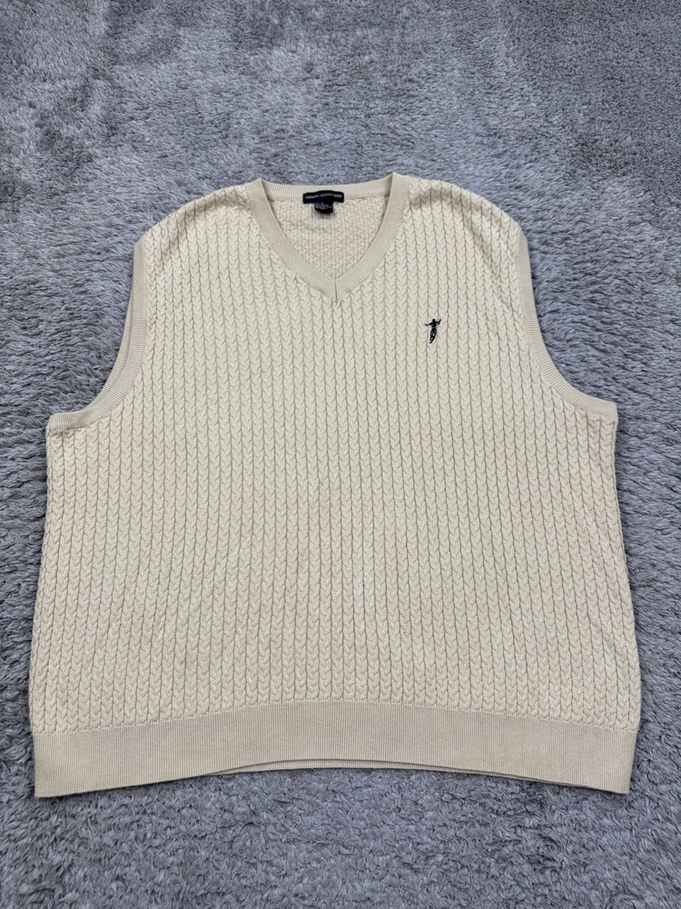 Fairway Outfitters Sweater Men XL Beige Cable Knit V Neck Preppy Golf Vest
