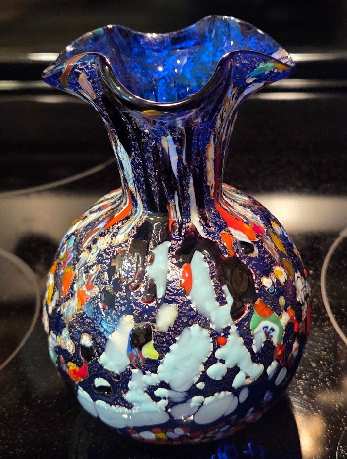 Murano Quadribasso Blue Glass Vase - Signed