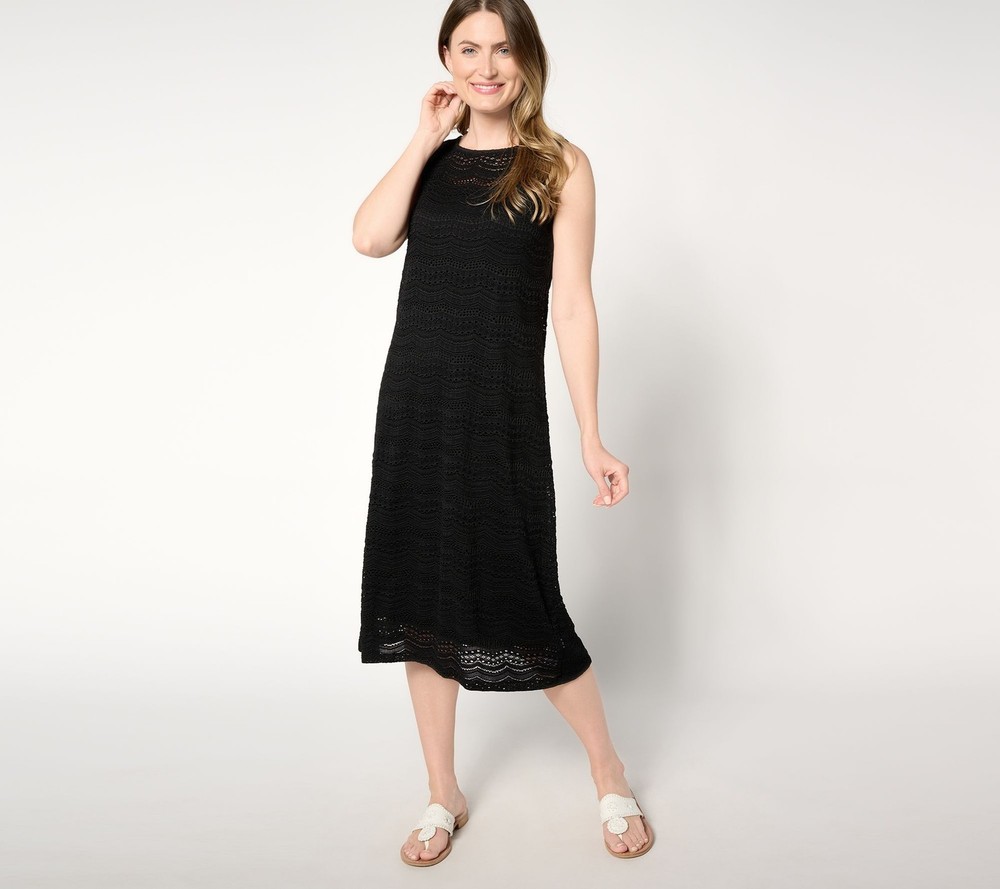 Susan Graver Women's Dress Sz XS Passport Reg Knit Crochet Lace Black A649319