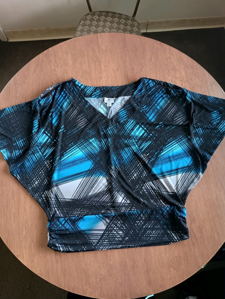 Worthington Women's Blue Gray Black V Neck Sleeveless Blouse Top Size XL