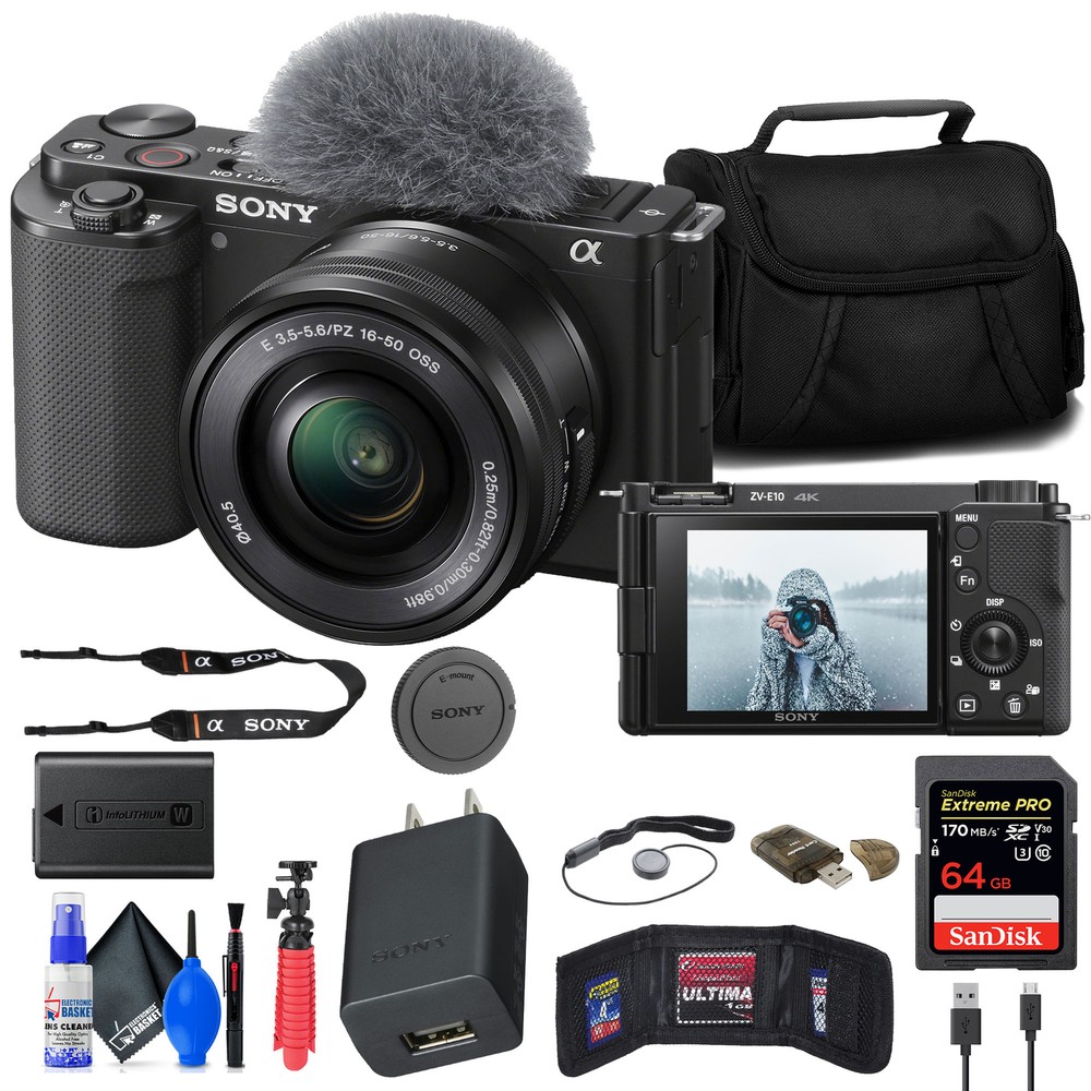 Sony ZV-E10 Mirrorless Camera w/ 16-50mm Lens + 64GB Card + Flex Tripod