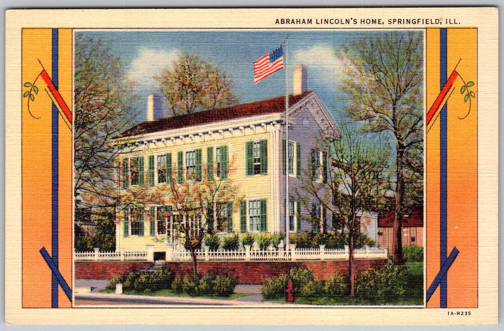 Vtg Linen Postcard Abraham Lincoln Home Springfield, IL 1930s