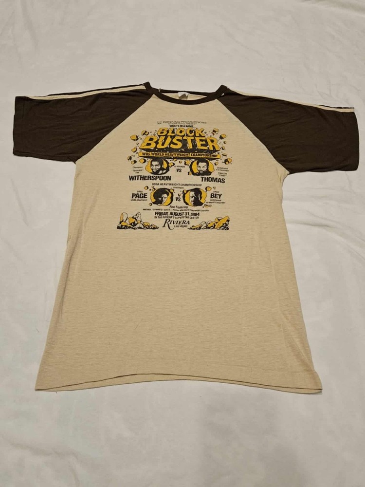Vintage 1984 Don King BLOCKBUSTER Boxing T-Shirt Double Sided Witherspoon vs Tho
