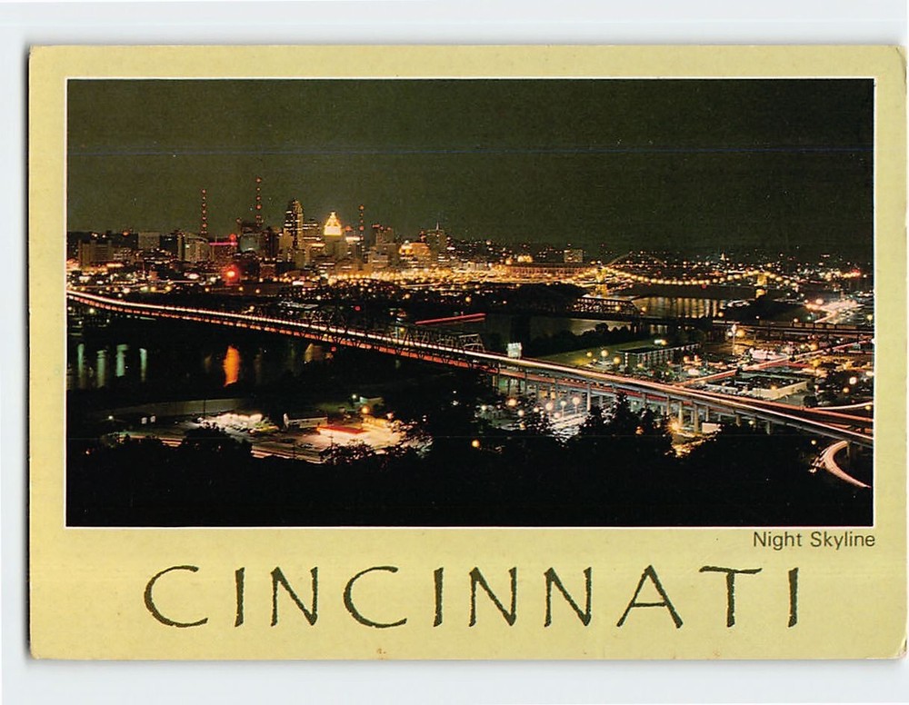 Postcard Night Skyline Cincinnati Ohio USA