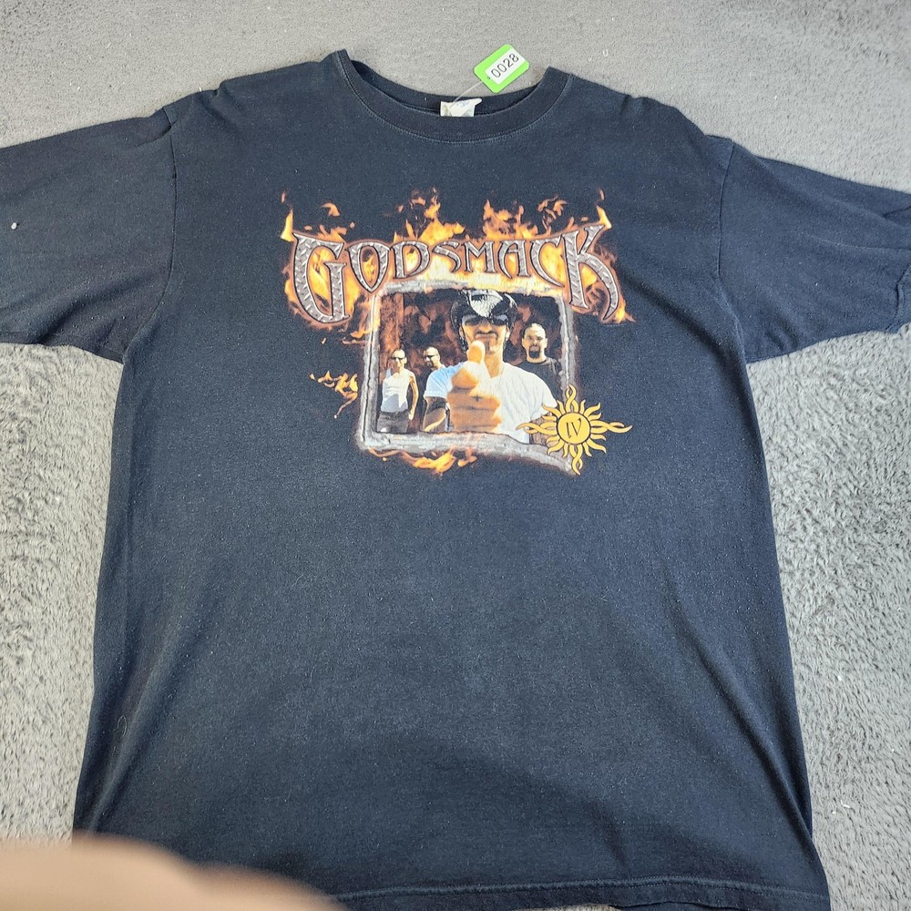 Godsmack IV Shirt Mens XL Black Concert Band Tee Graphic Flames Rock 2000s Y2K