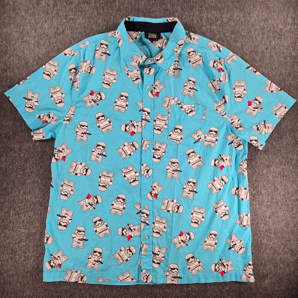 Disney Parks Star Wars Stormtrooper Shirt Mens Large Blue Short Sleeve Button Up