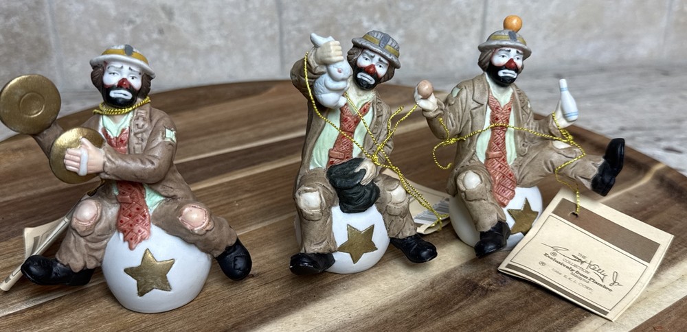 Vintage Emmett Kelly Jr Hobo Clown 3-Piece Figurine Set