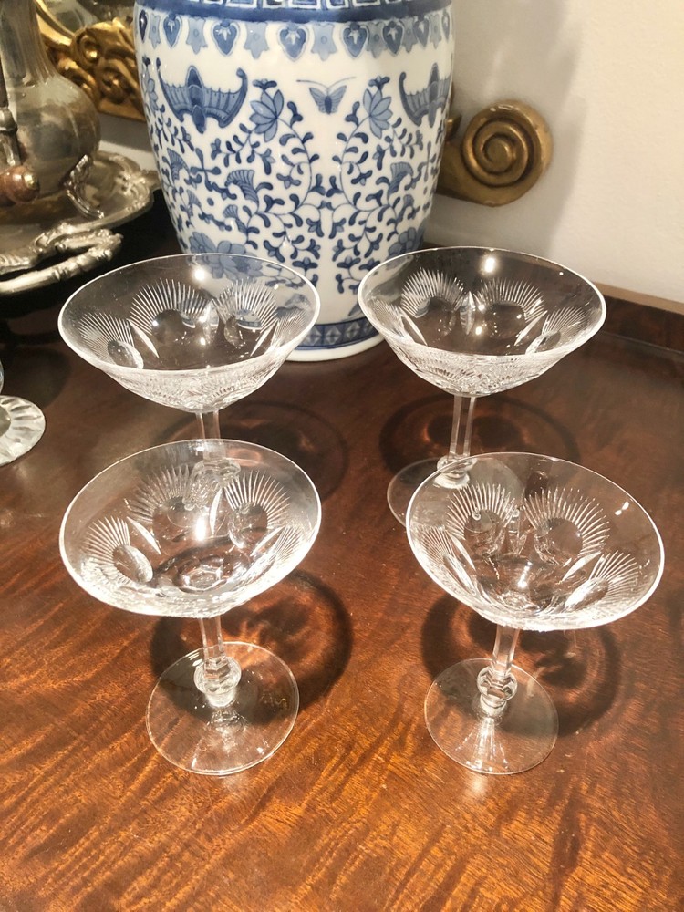 Vintage Cut Crystal Champagne Coupes Cocktails Cordial Glasses-Set Of 4 Art deco