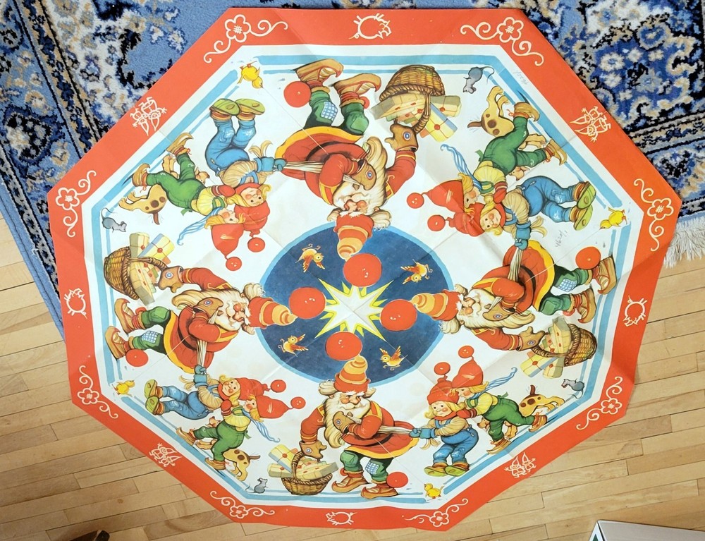 Whimsical Elf themed octangular Table Cloth. Paper. East Germany, 1960s