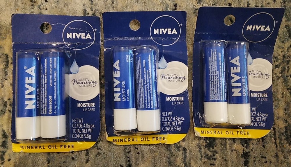 3-Pack Nivea Moisture Lip Care 17 oz Tubes