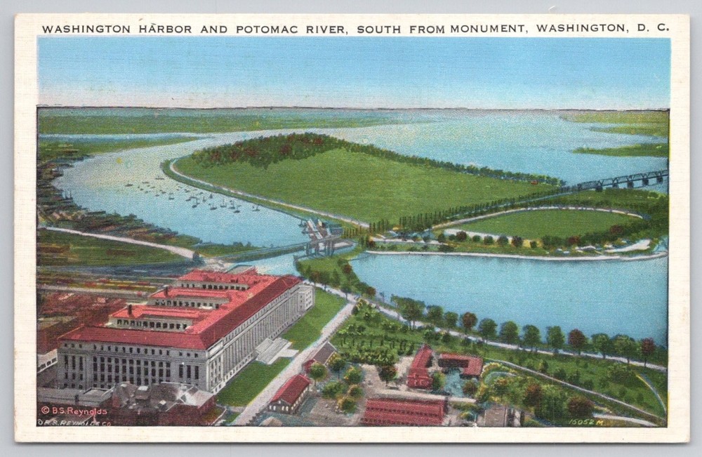 Washington DC Harbor Potomac River South from Monument Vintage Postcard
