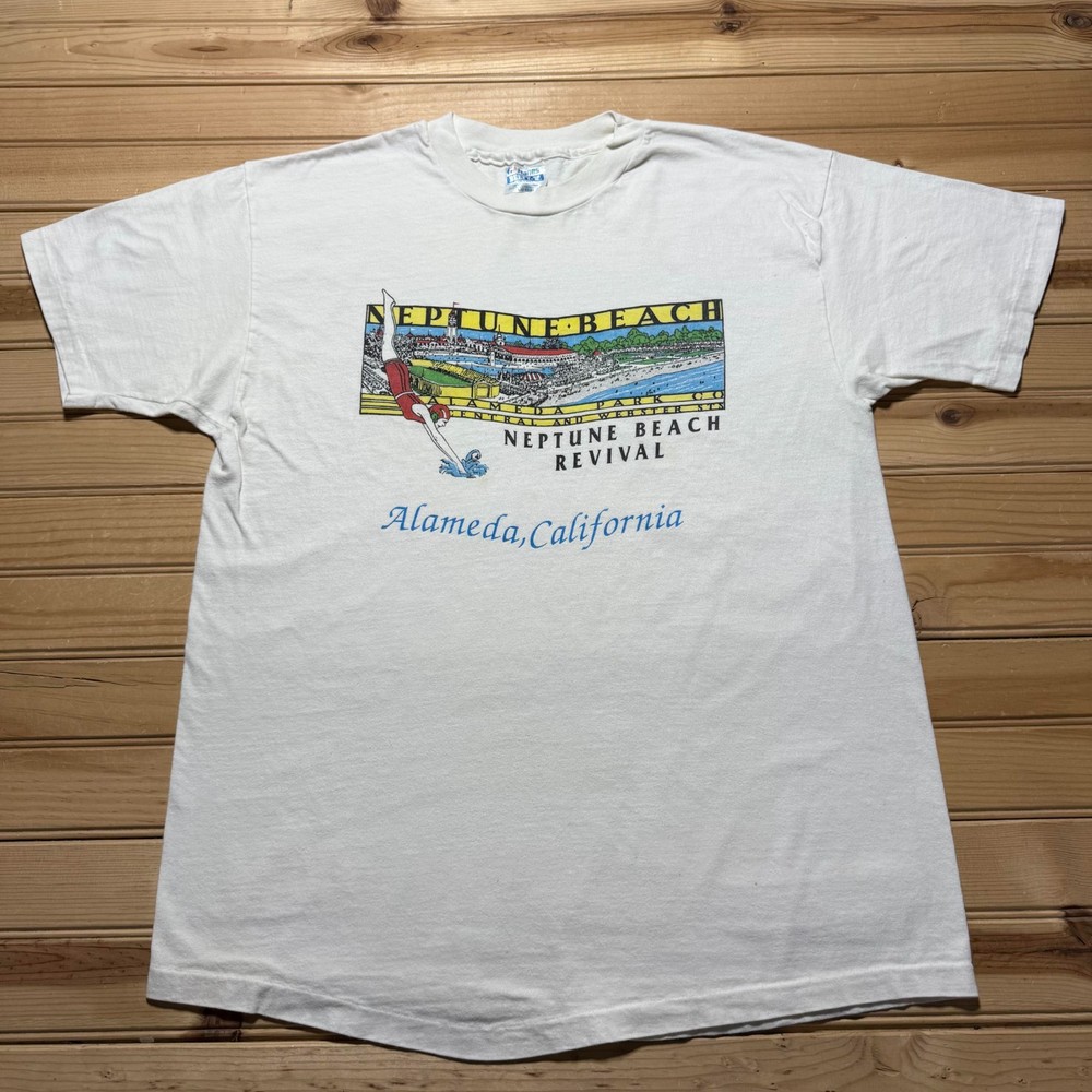 Vintage 90s Neptune Beach Amusement Park Alameda California T-Shirt Large