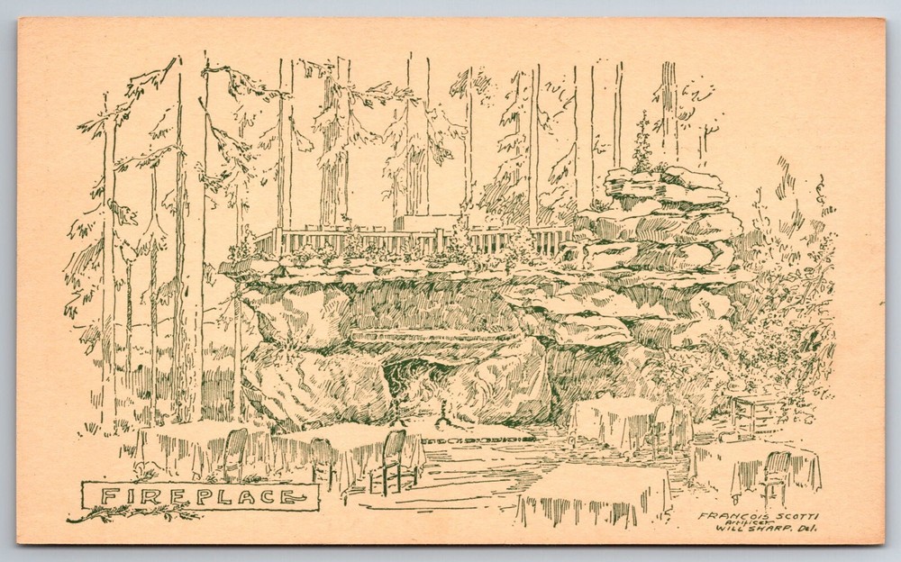 CA, Los Angeles, Clifton's Brookdale, Fireplace, Vintage Postcard