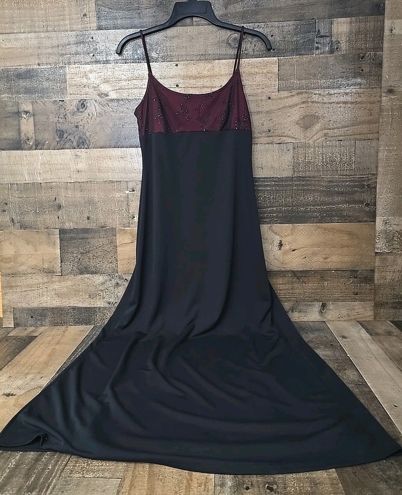 VTG 90s Y2K Black Maxi Slip Dress Medium Evening Gown Formal Fairygoth Witchy