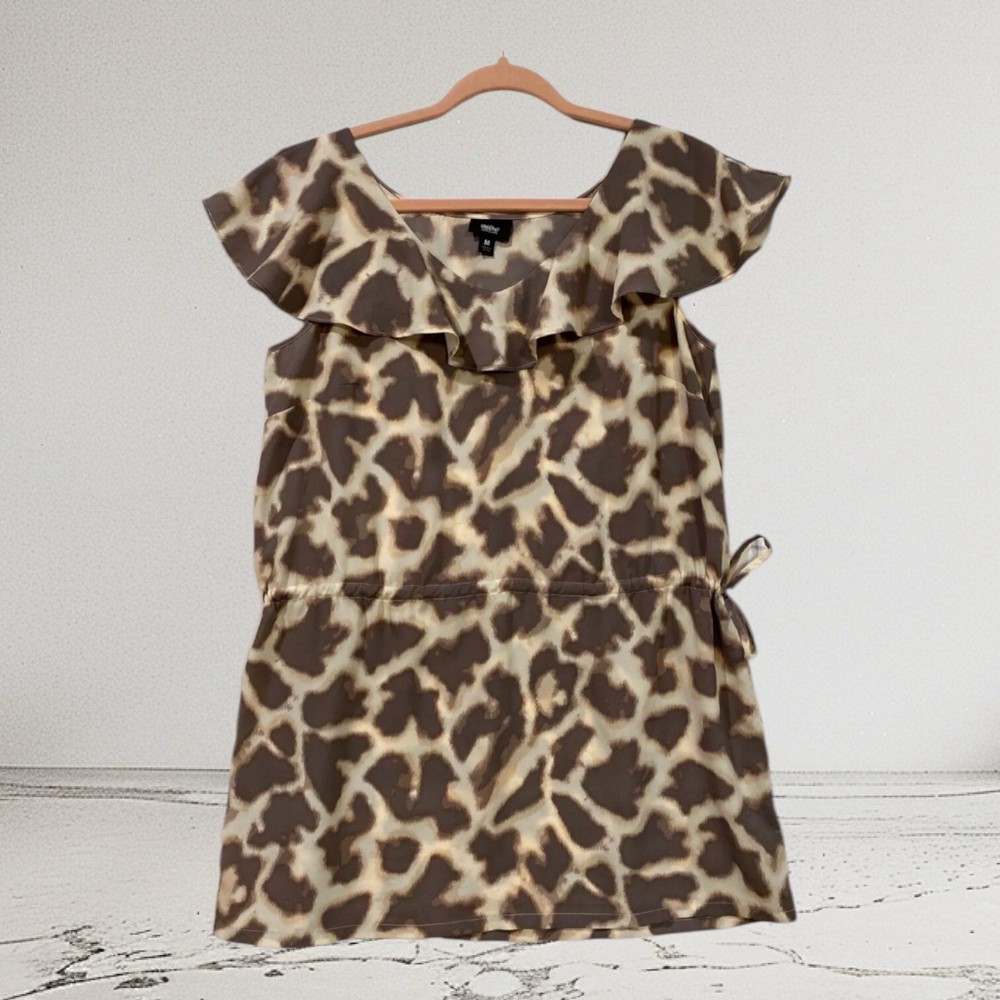 Mossimo Animal Print Ruffle Tunic Top Women’s Size Medium Boho Y2K