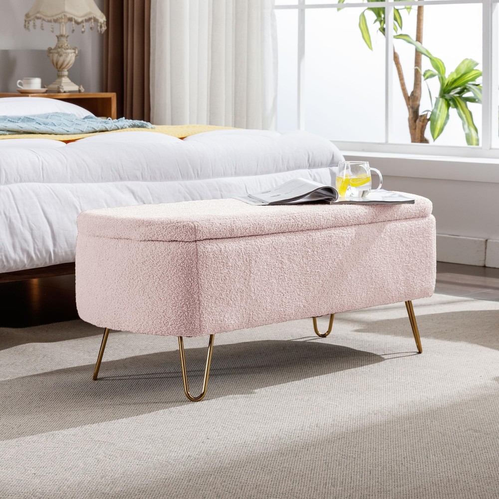 Storage Ottoman Bench,Teddy Storage Chest with Metal Legs,Lift-Top Entryway B...