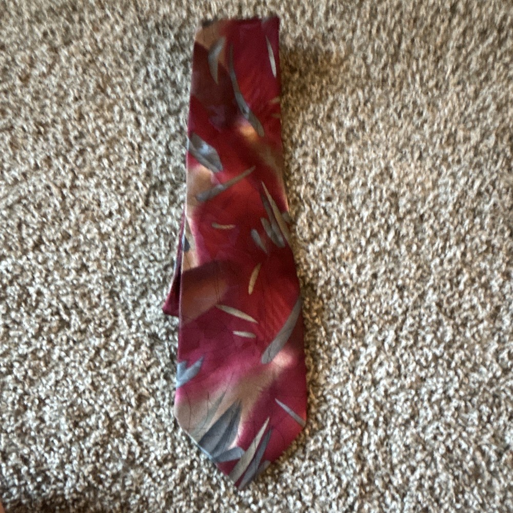 Jerry Garcia Woven Silk Pointed Tie Red Gray Floral Nature One Size