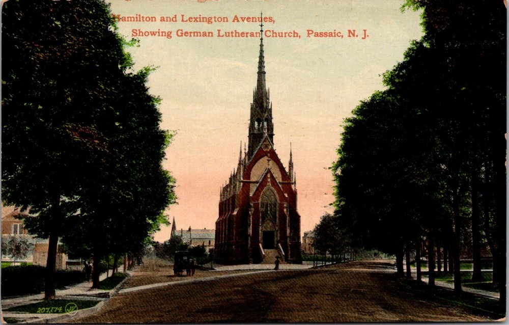 Hamilton and Lexington Ave, German Lutheran Church Passaic NJ  Postcard C49
