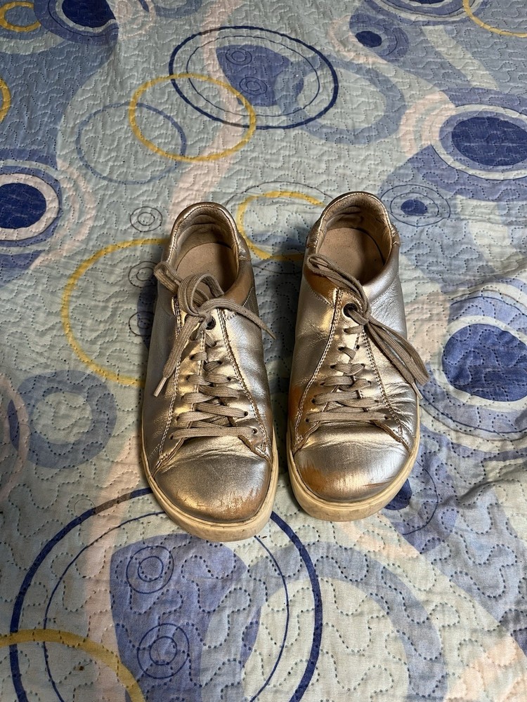 Birkenstock Bend Low Metallic Silver Leather Sneakers Size 39 EU Womens 8 Mens 6