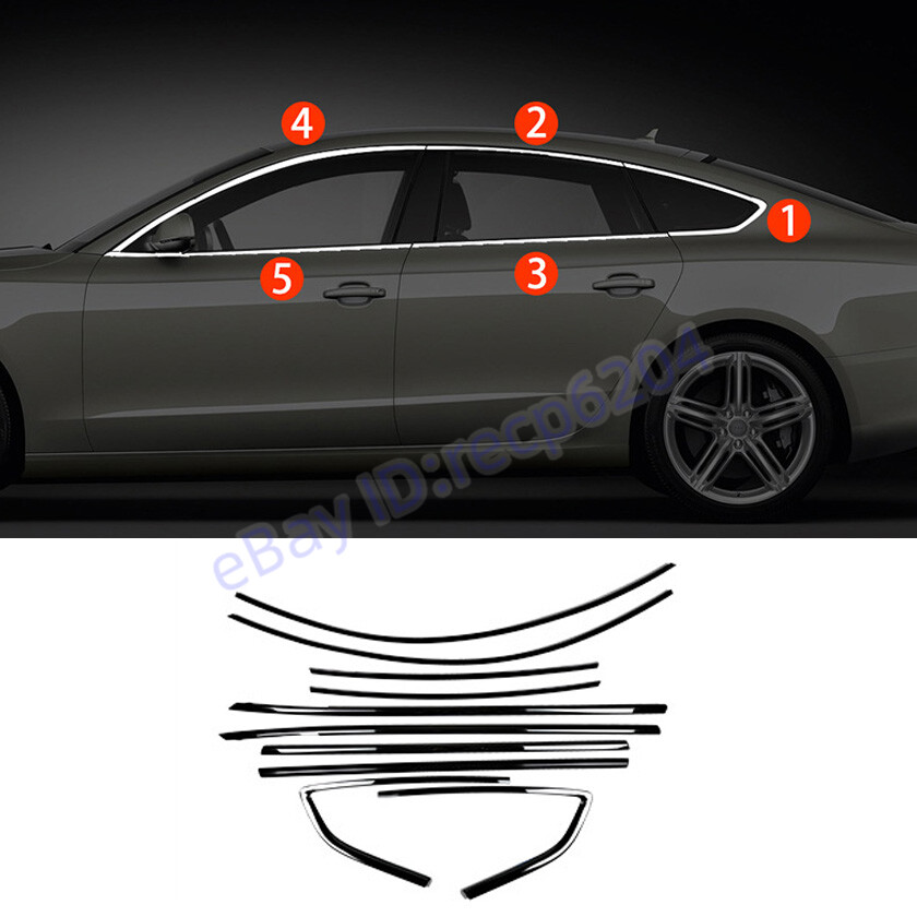For Audi A5 S5 4-Door Gloss Black steel Car Window Strip Cover Trim Kit 2010-16