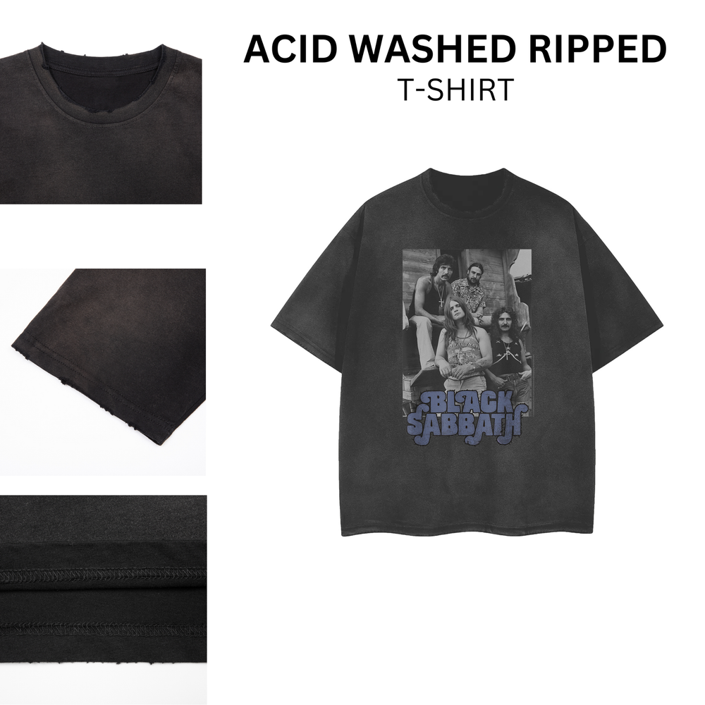 Vintage Rock Band Acid Washed Ripped T-Shirt Unisex 102042