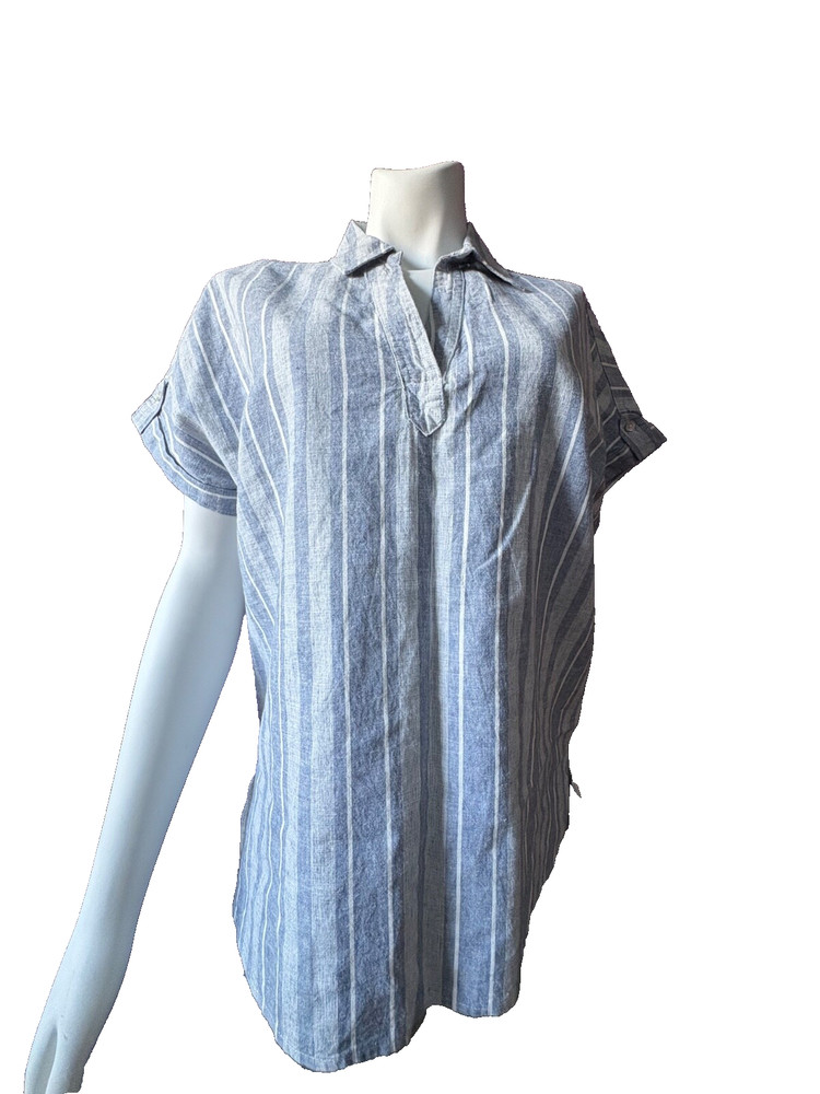 Sigrid Olsen Shirt Women Small Blue Striped Linen Cotton Blend Dolman Coastal