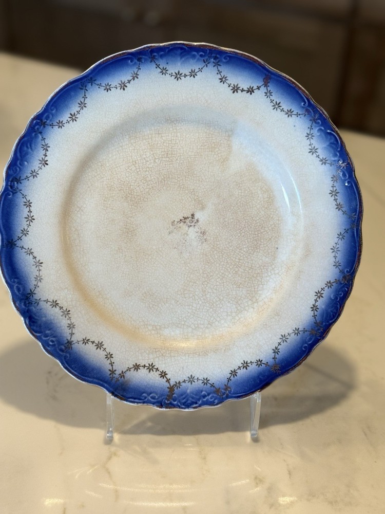 Antique La Francaise Semi-Vitreous Flow Blue Porcelain 9 1/4