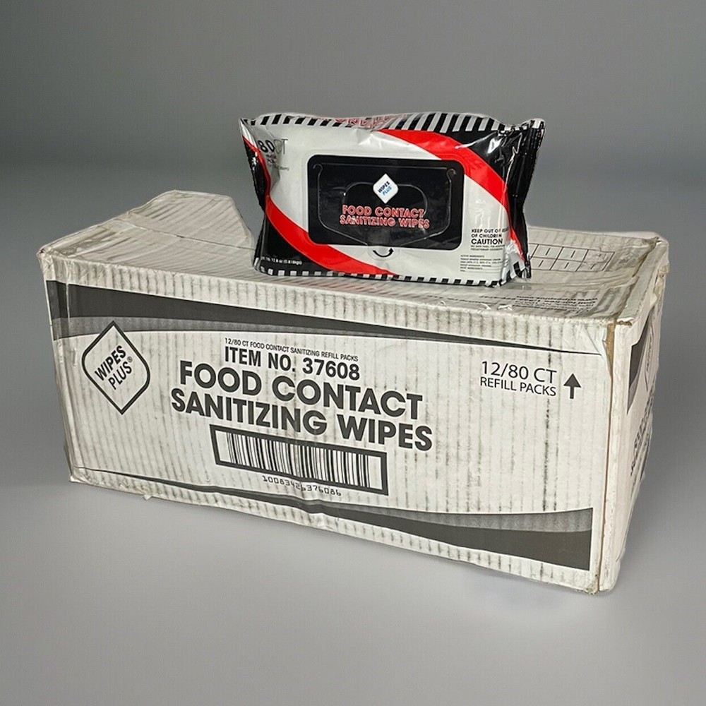 Wipes Plus Food Contact Multi-Surface Sanitizing Wipes, Box 12 packs (960 Wipes)