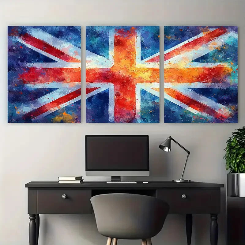 British Flag Abstract England Wall Art Canvas - Unframed or Framed - Set of 3