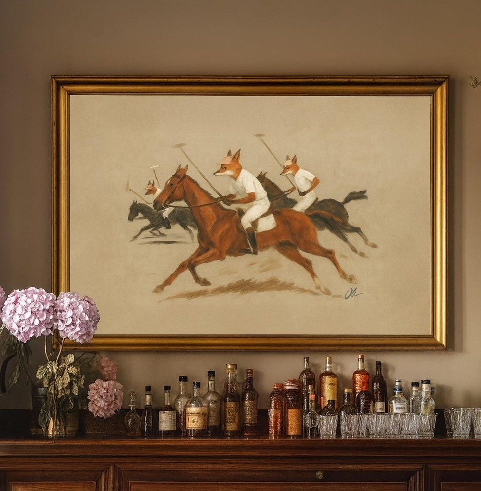 Equestrian Fox Polo Poster, Vintage Animal Horse Racing Wall Decor
