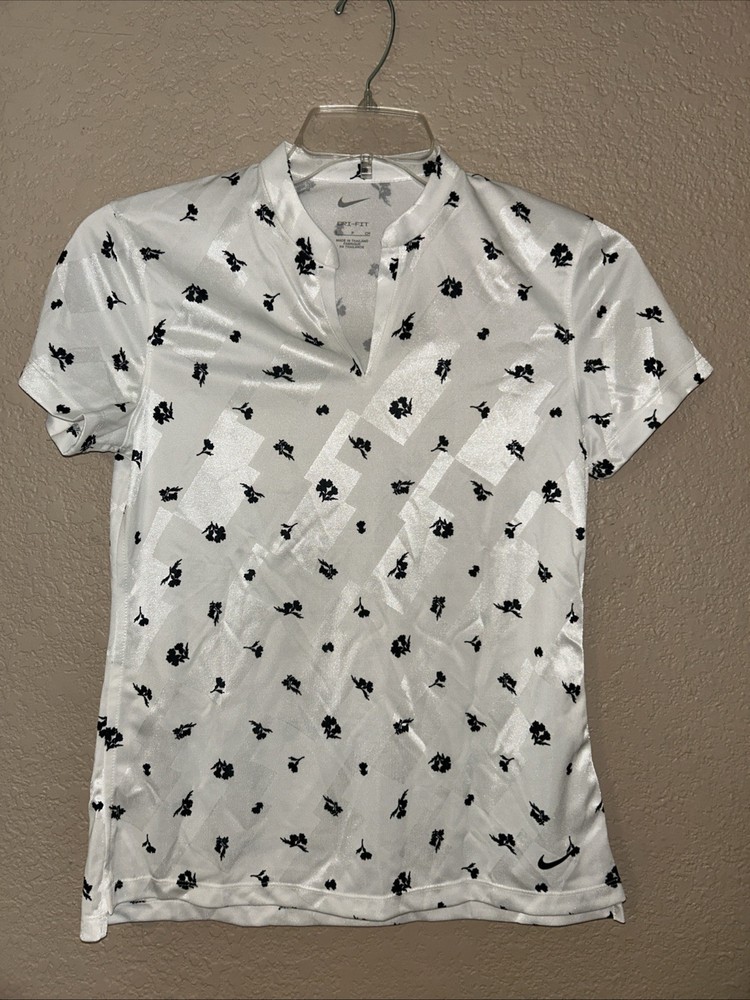 NIKE Golf Women's Dri-FIT Victory White w/print Sleeveless Polo Shirt Sz S