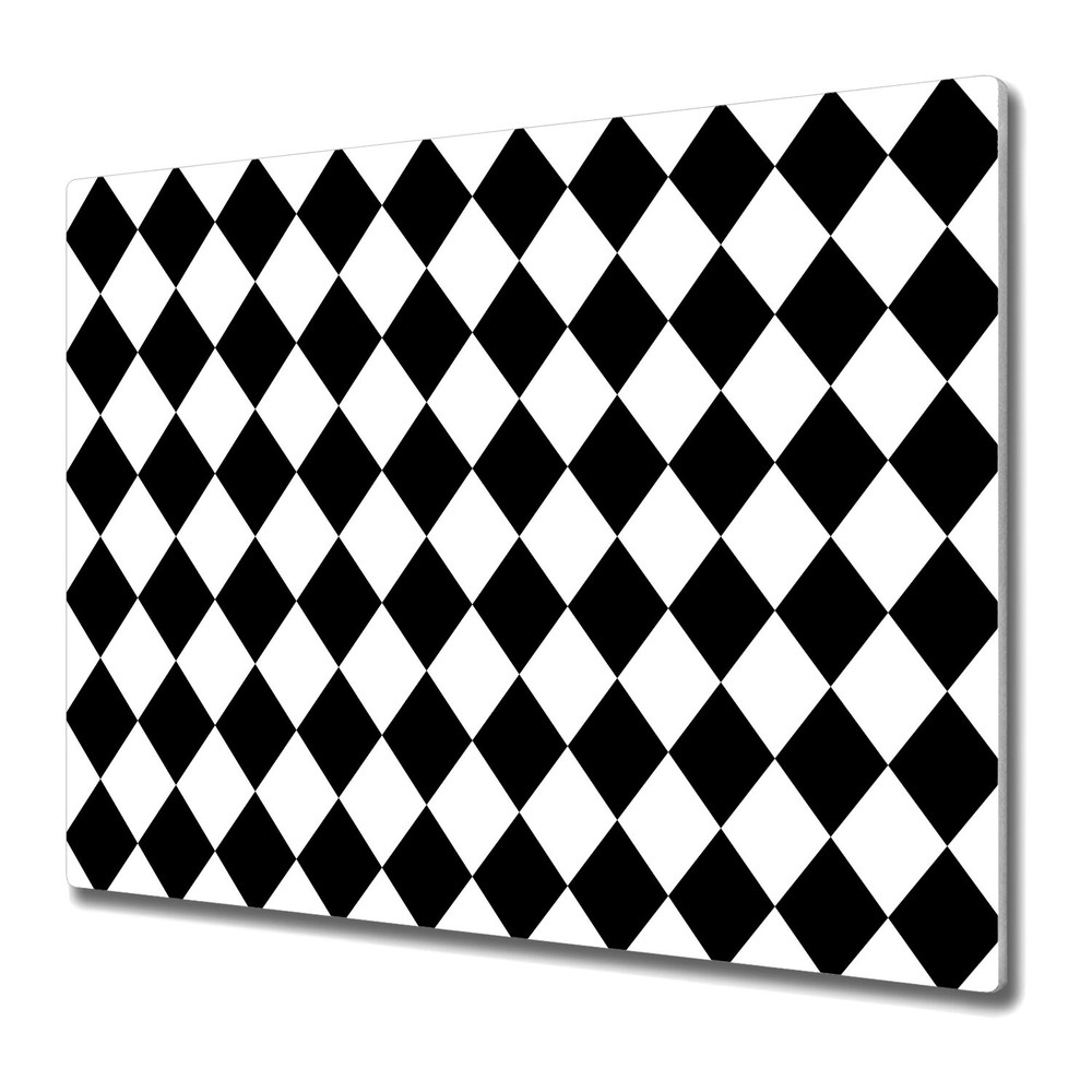 Glass Induction Ceramic Hob Cover Harlequin Geometric Modern Black & White 60x52