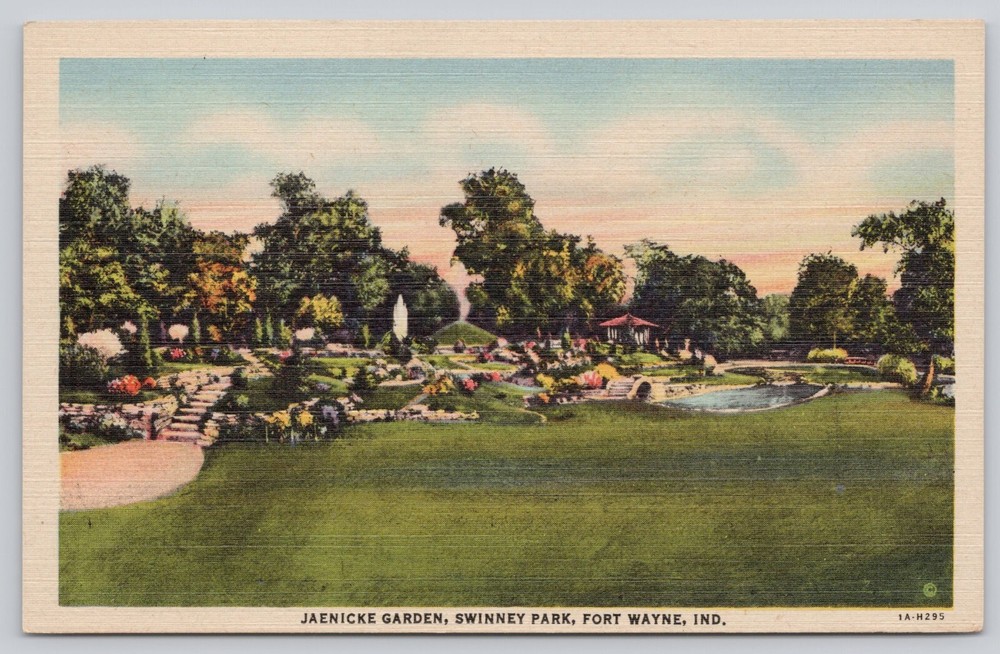Postcard IN Jaenicke garden Swinney Park Fort Wayne Indiana Linen Unposted