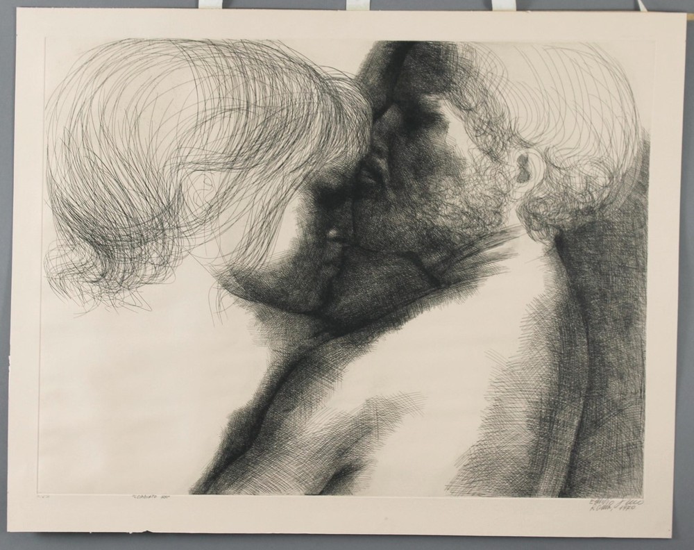EMILIO GRECO Signed Artist-Proof Modernist Minimalist Nude Man & Woman Etching