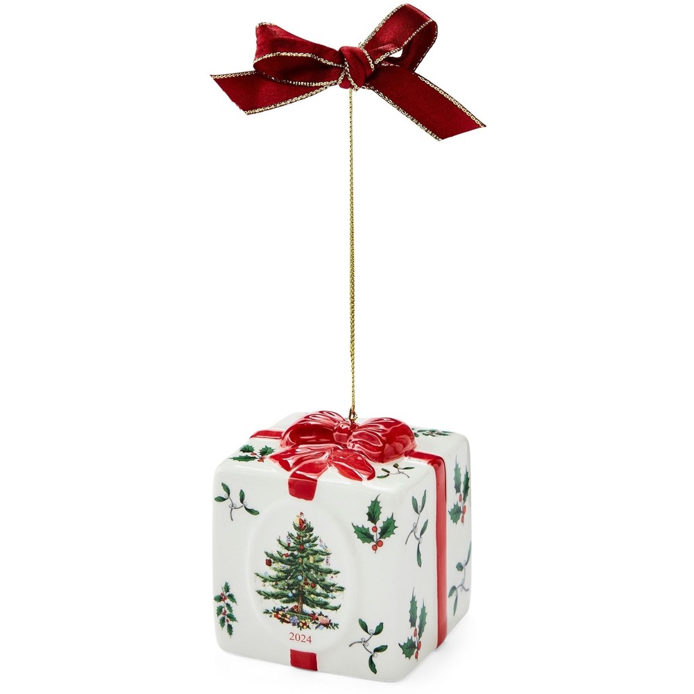 Spode Christmas Tree Gift Box Ornament - Festive Holiday Hanging Decor Accent-image