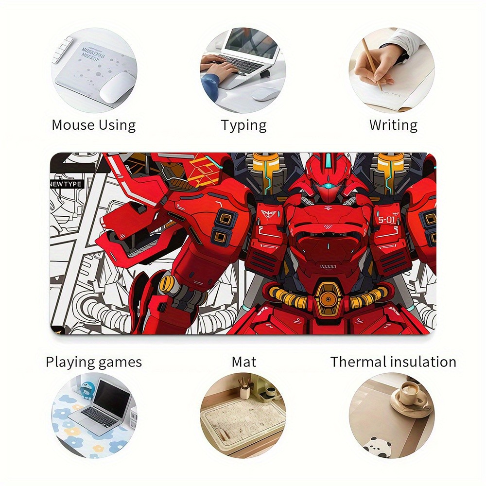40*90cmLarge Anime Mech Warrior Desk Mat - Non-Slip Rubber Base, Washable Polyes