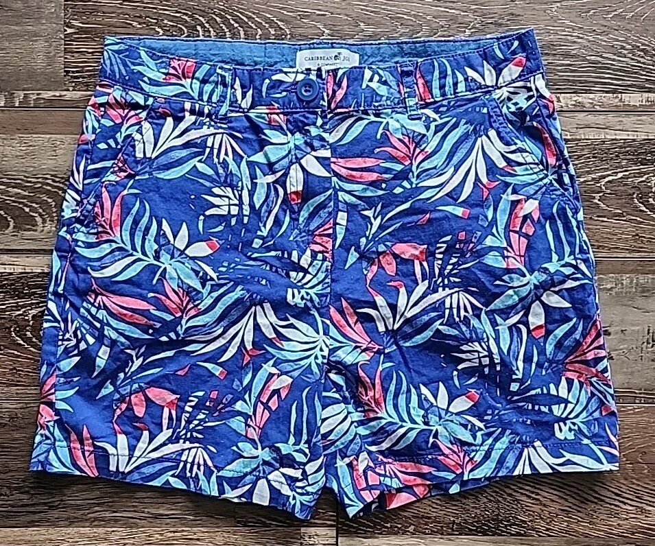 Women's Caribbean Joe Tropical Floral Shorts Size 6 Cotton & Spandex Blend
