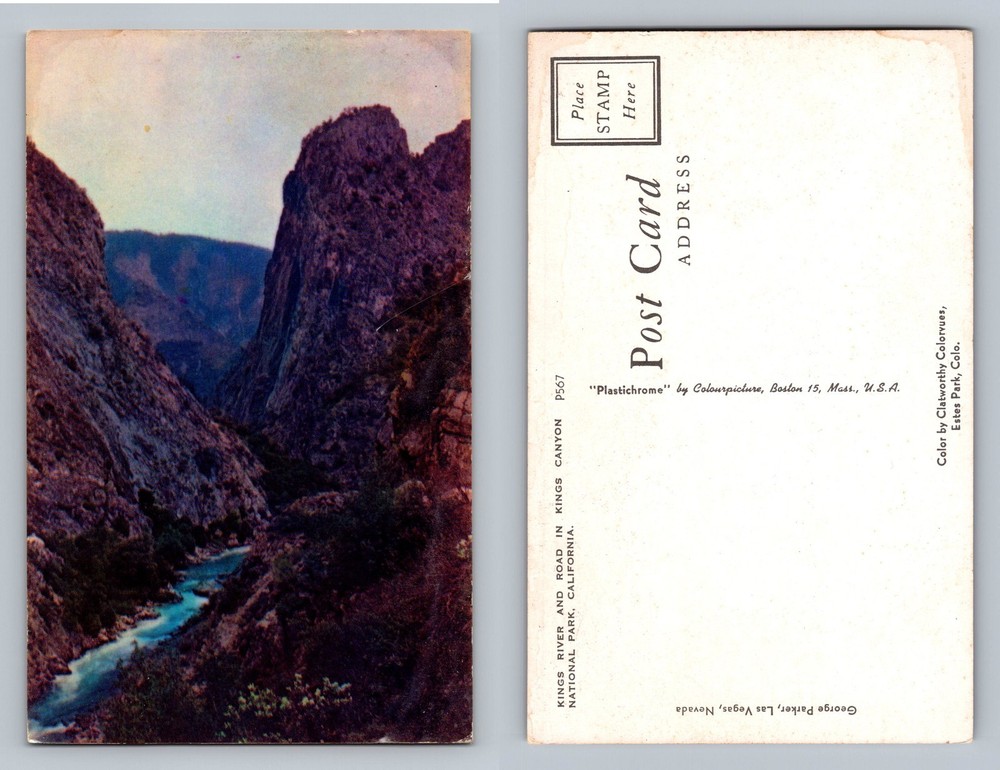 Kings Canyon, CA-California, River and Road Scenic View Vintage Postcard