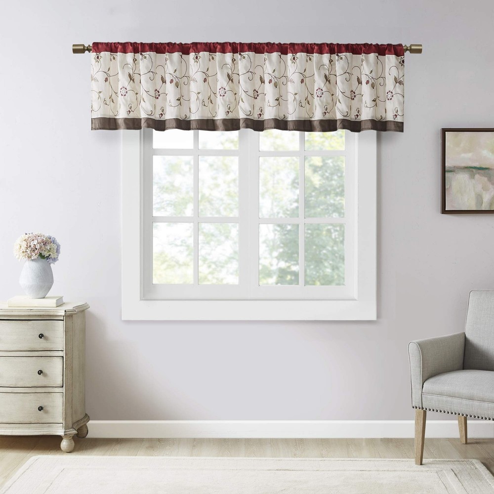 Serene Embroidery Room Darkening Valance with Rod Pocket and Back Tabs