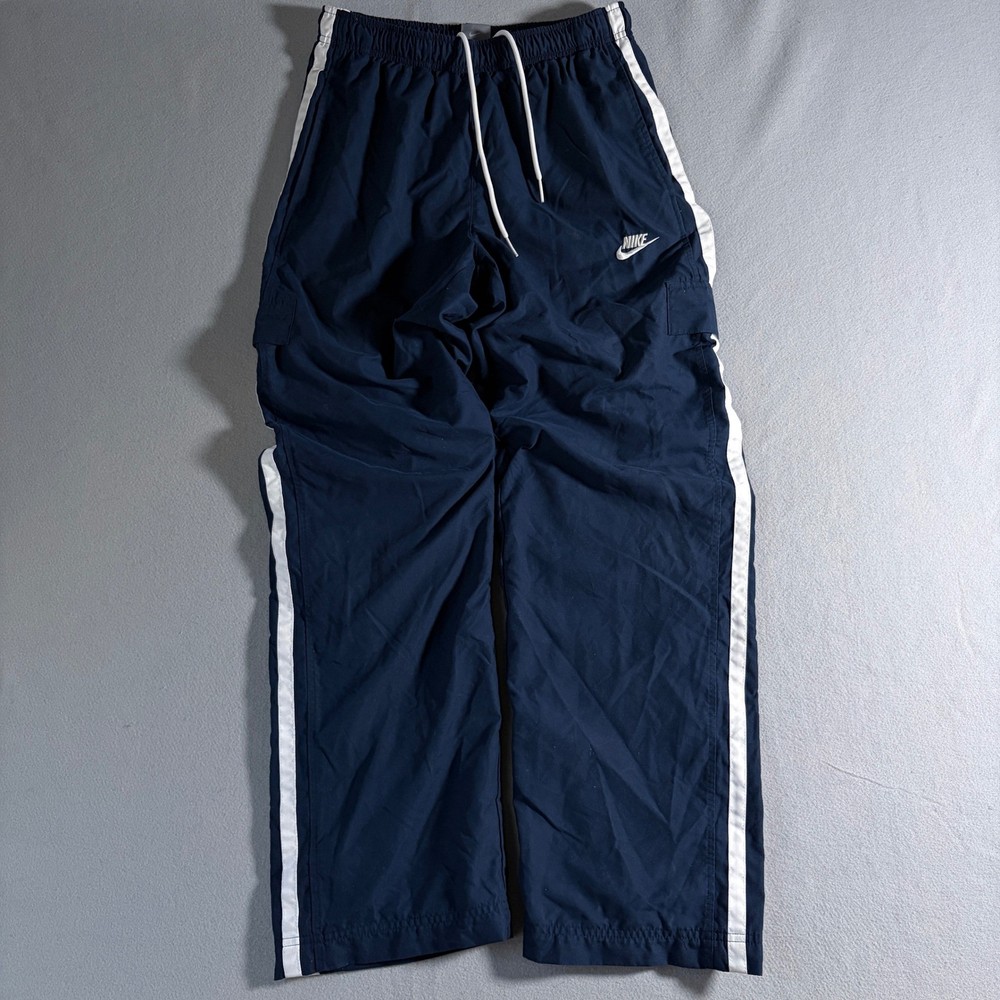 Nike Mens Vintage Track Pants Navy Blue White Stripe Cargo Mesh Lined Size M