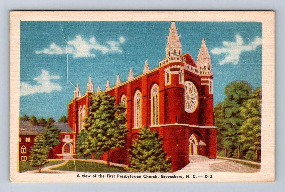Greensboro, NC-North Carolina, First Presbyterian Church Gothic Vintage Postcard