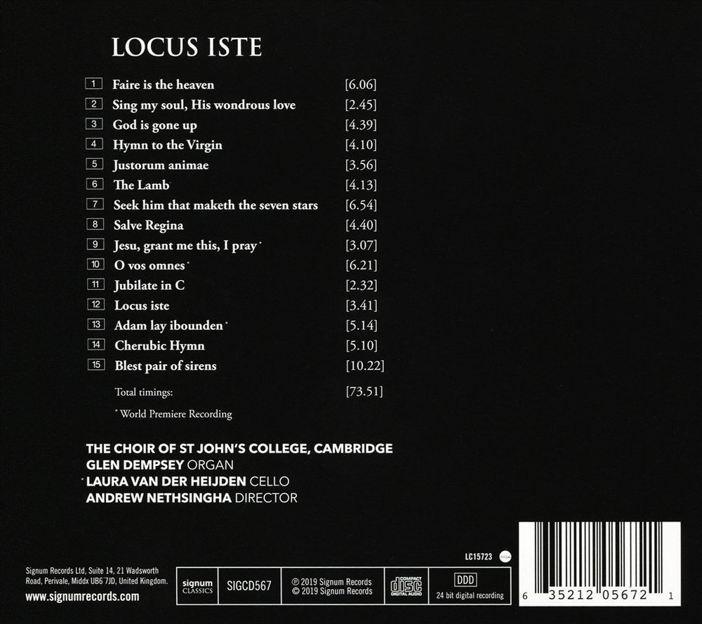 St John's College Cambridge Choir Andrew Nethsingha Locus Iste CD