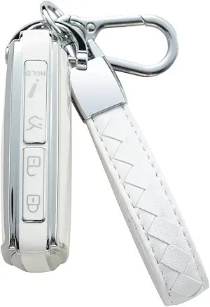 Compatible Key Fob Cover with Leather Lanyard, Car Key Case Shell  Size: White