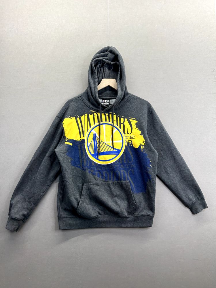 NBA Mens Gray Hoodie Golden State Warriors Long Sleeve Drawstring Size Medium 