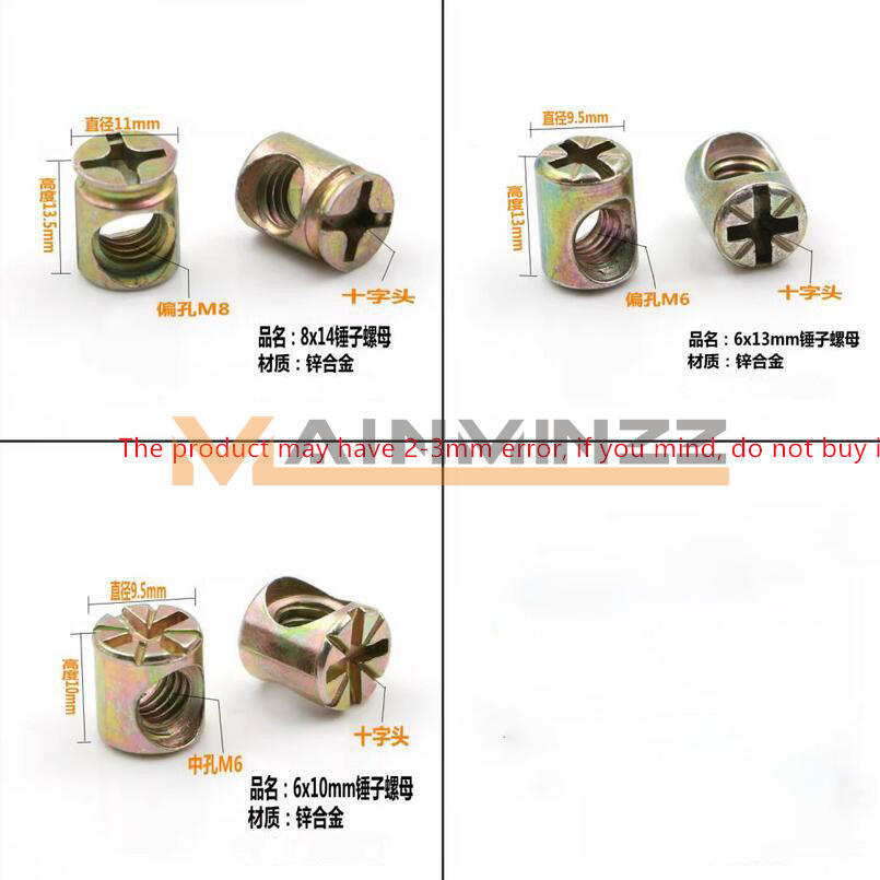 M4 M5 M6 M8 Furniture Barrel Nut Dowel Phillips Drive Furniture Cot Embedded Nut