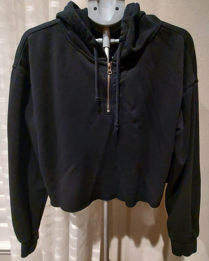 So Lounge Life Hoodie Women's Large Cropped Raw Hem 1/4 Zip Pullover Sweatshirt