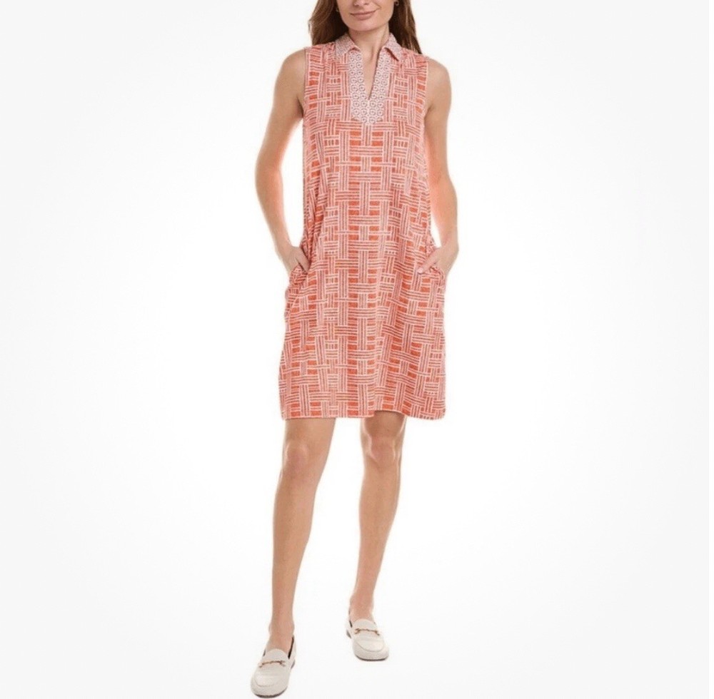 J. McLaughlin Joanna Catalina Cloth Shift Dress Orange Coral Womens Size L