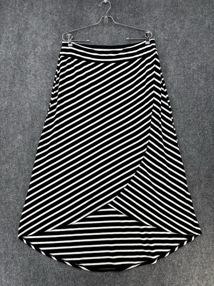 Black & White Striped Faux Wrap Maxi Skirt Elastic Waist Women’s Medium Y2K